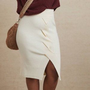 ANTHROPOLOGIE MAEVE DESIREE HIGH RISE WAIST RIBBED CABLE KNIT SLIT MIDI SKIRT L